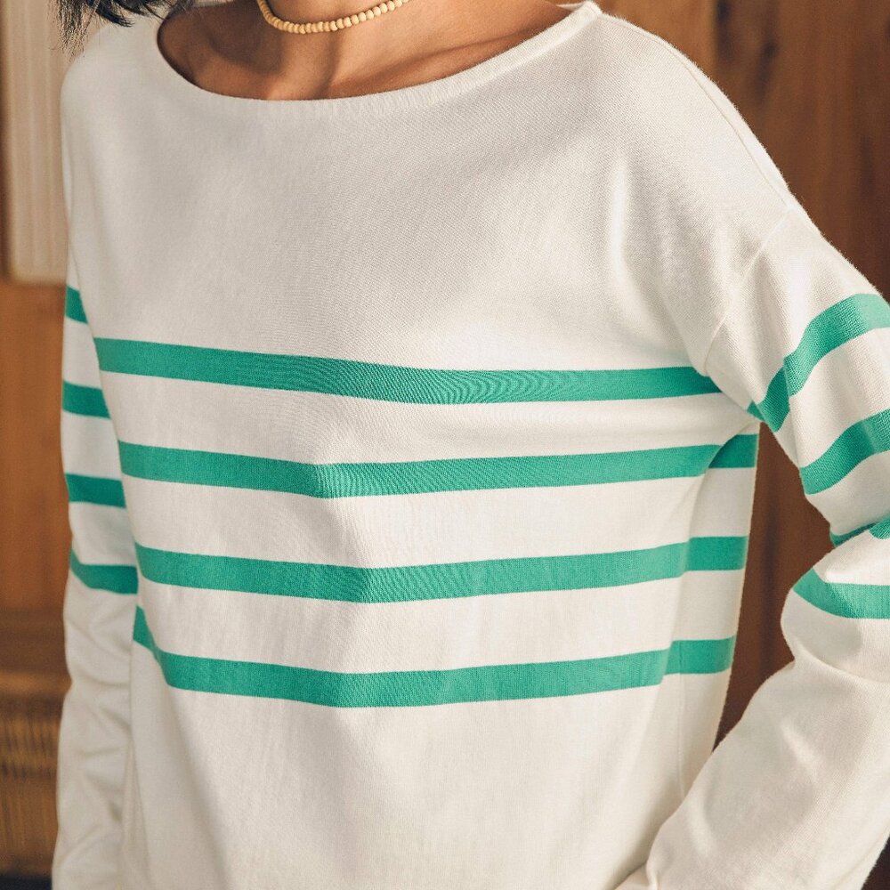 FAHERTY sport jersey long-sleeve tee in green cape may stripe